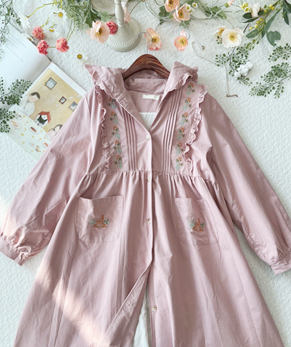 지오 꽃무늬 핑크 후드 코트